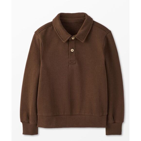 $40 Hanna Andersson Boys French Terry Polo Sweatshirt - Brown - 6-7 years - Picture 1 of 4